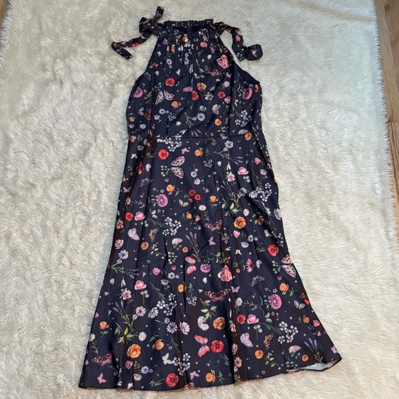 NWT Ieena for Mac Duggal Floral Print Halter Tie Neck Midi Dress - Size 12 - Picture 4 of 7